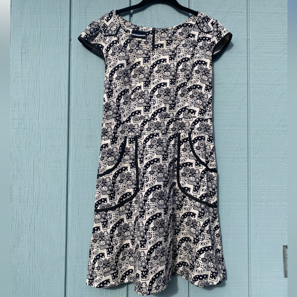 Black and white graphic Nooworks dress; local San Francisco designer; size M